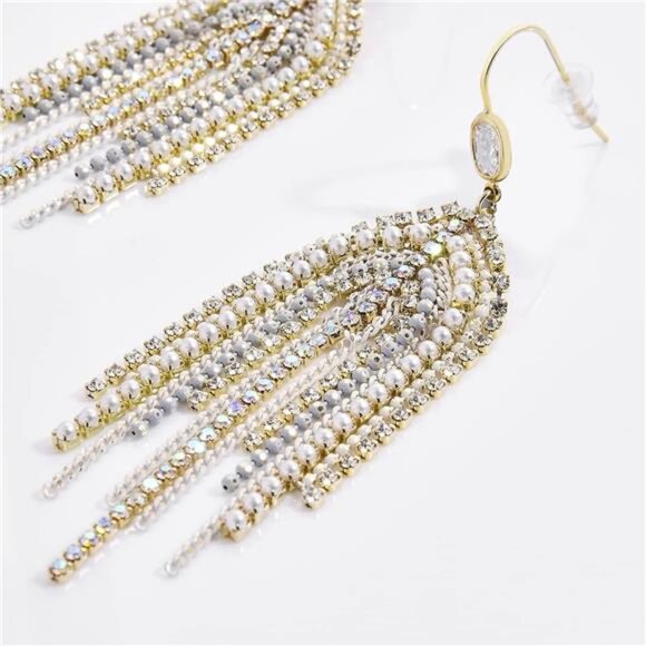 Handmade Boho Tassel Earrings | Crystal Bead & Pearl Dangle - Picture 5 of 5